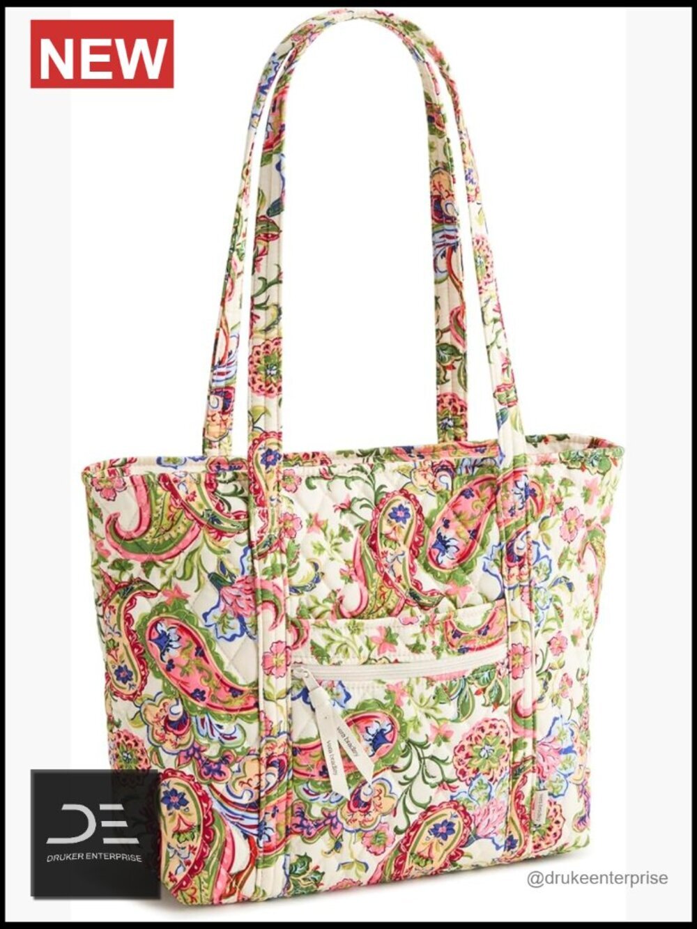 Quilted Cotton Small Original Tote Bag with Zipper - Shoulder Purse